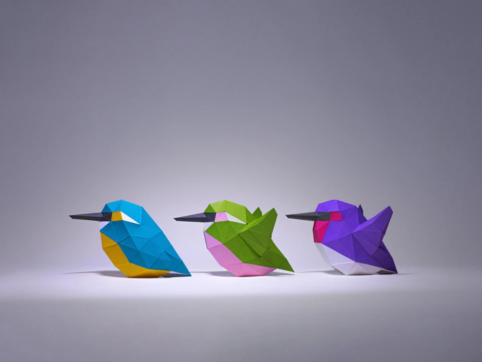 Hummingbird Minimal, Birds, How to make 3D paper craft, Make your own Bird 3D Paper Craft, DIY gift paper model, 3d Origami Bird decor