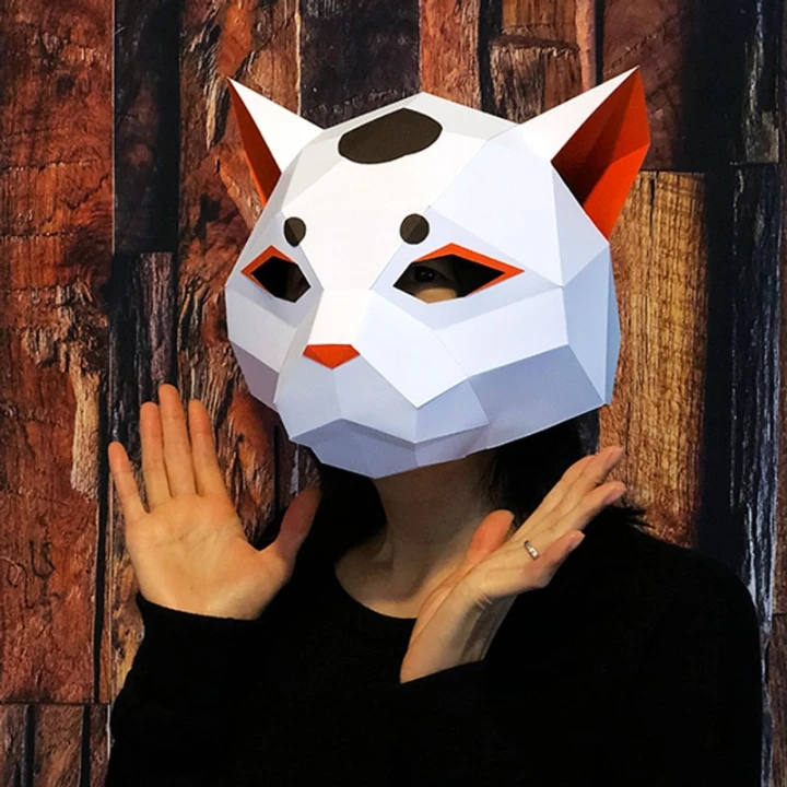 Nekomata - Yokai Cat Mask | Head Mask | 3D Low Poly DIY papercraft (PDF Template Download)
