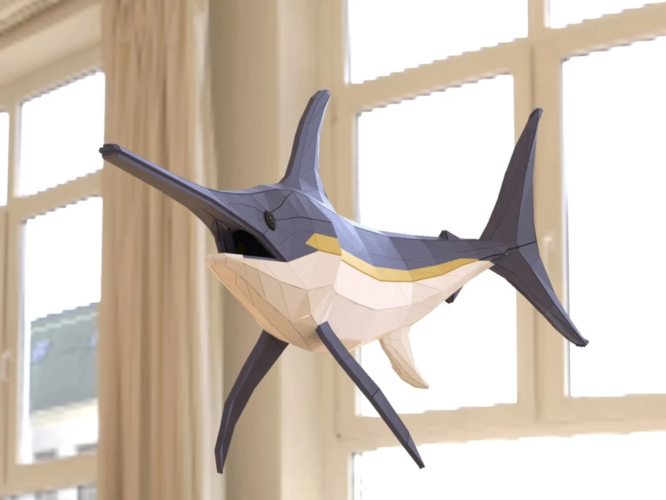 Swordfish Paper Sculpture,Printable PDF template,Handmade Sea Animal Figurine Papercraft,3D puzzle,Low Poly Wall Decor,DIY Teens Gift