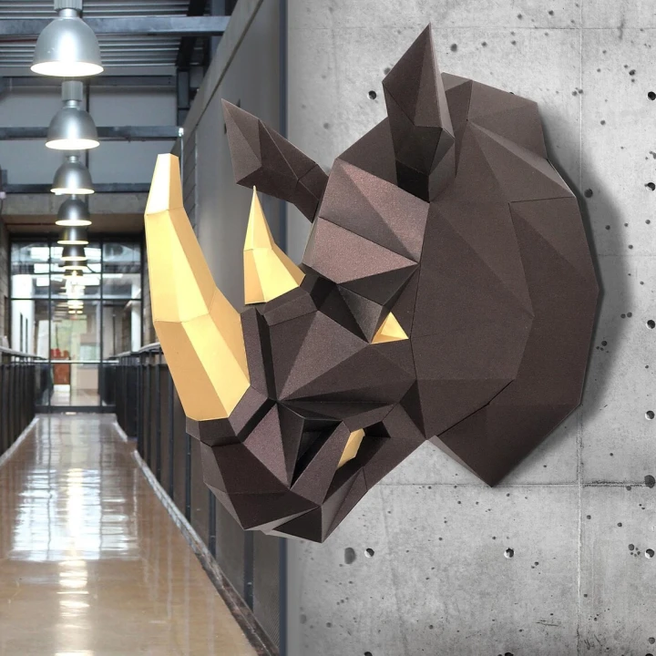 Rhino Head 3D Wall Decor Low poly Papercraft, DIY, PDF