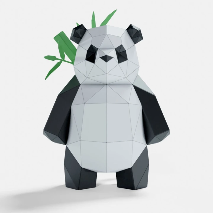 Panda Standing Paper Sculpture, Printable PDF template, Handmade Wild Animal Figurine Papercraft, 3D puzzle, Low Poly Home Decor