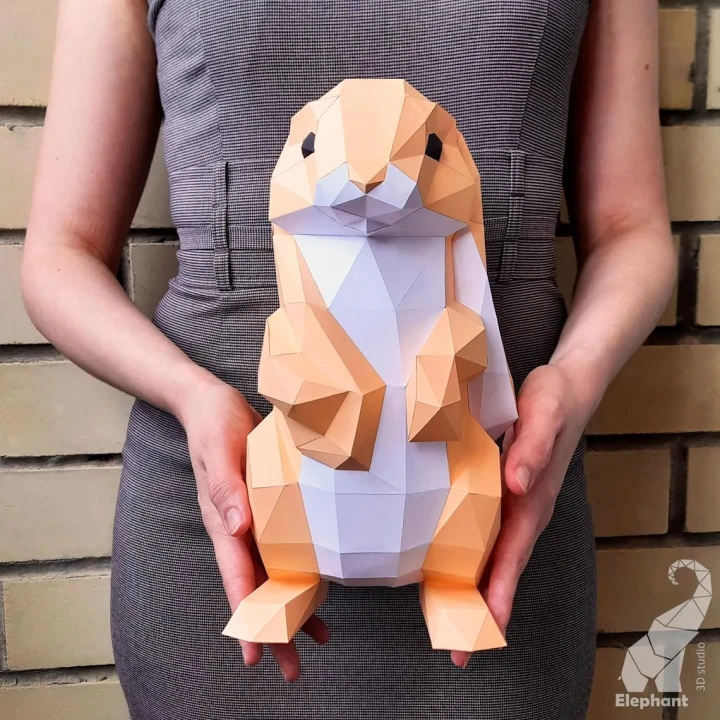 Rabbit Table Decor Low poly Papercraft, DIY, PDF