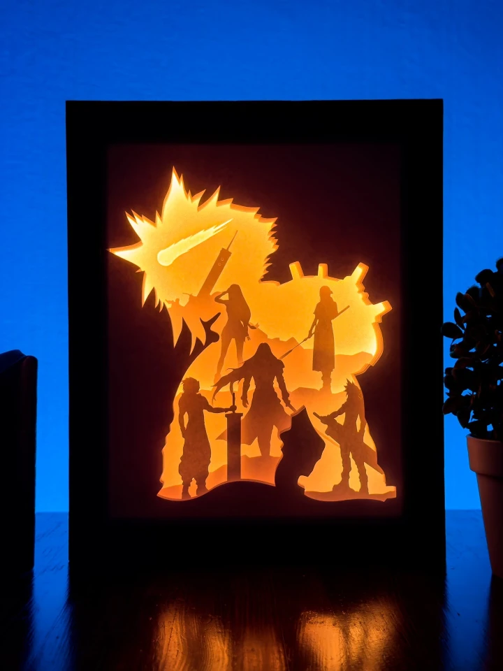 Final Fantasy VII DIY Layered 3D Lightbox Papercut Template | Digital Lightbox Art for Home Decor, Shadow Box SVG PDF