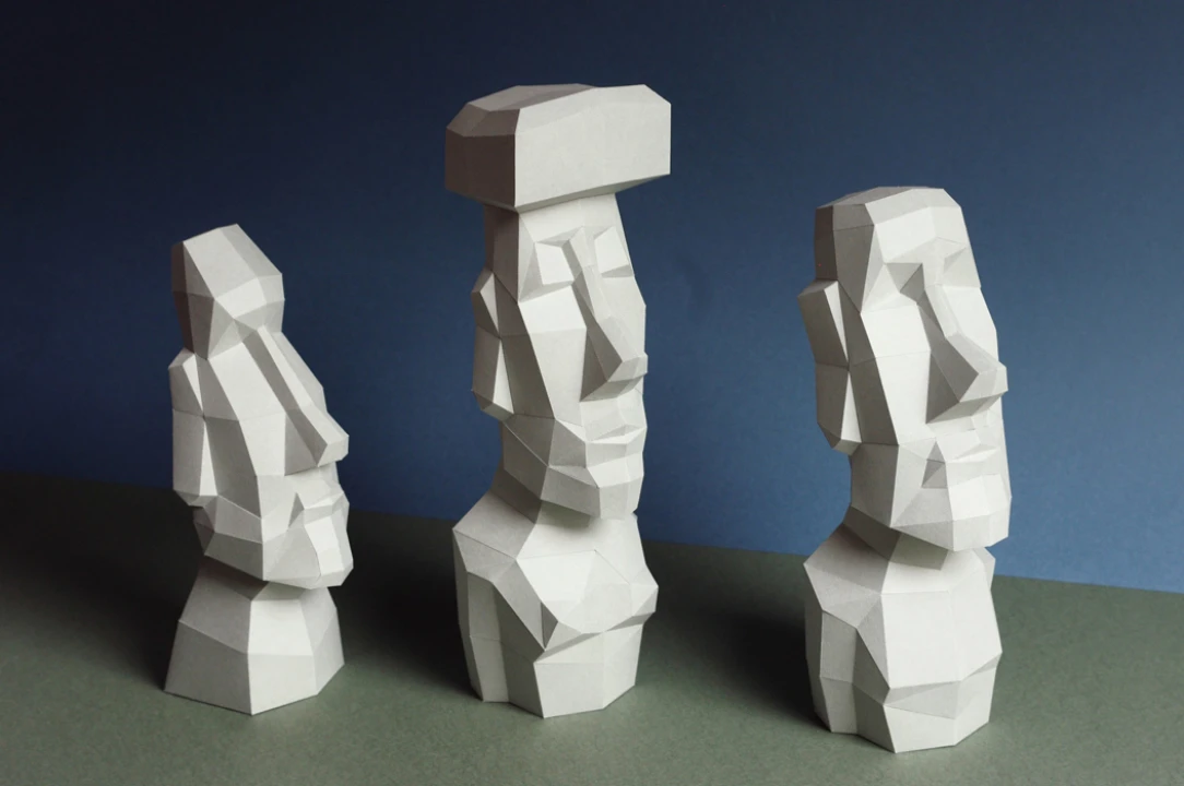Easter Island Moai Statue 3D Decor Low poly Papercraft, DIY 3 Rapa Nui Figurines, PDF Easter Island Moai Statue 3D Decor Low poly Papercraft, DIY 3 Rapa Nui Figurines, PDF