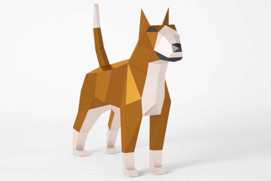 Bull Terrier Polygonal Sculpture, Low Poly Animal. PDF Template
