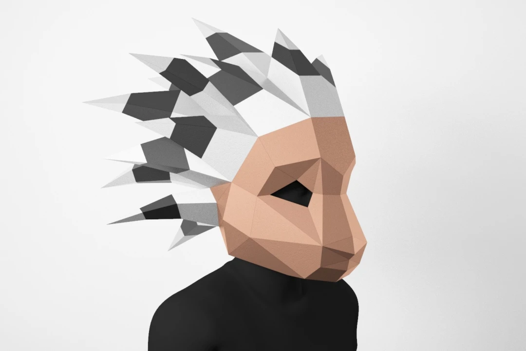 Porcupine Mask, PDF Template, Polygonal Paper Art, Paper craft pdf, Papermask Low poly, 3d mask, Costume diy, Origami, PDF