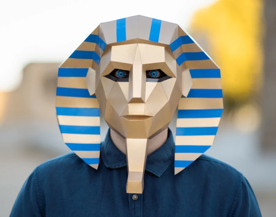 Tut Mask, Pharaoh Tutankhamun Mask | DIY Paper Mask, Printable Template, Papercraft, 3D Mask, Polygon, Low Poly, Geometric, Costume, Pattern