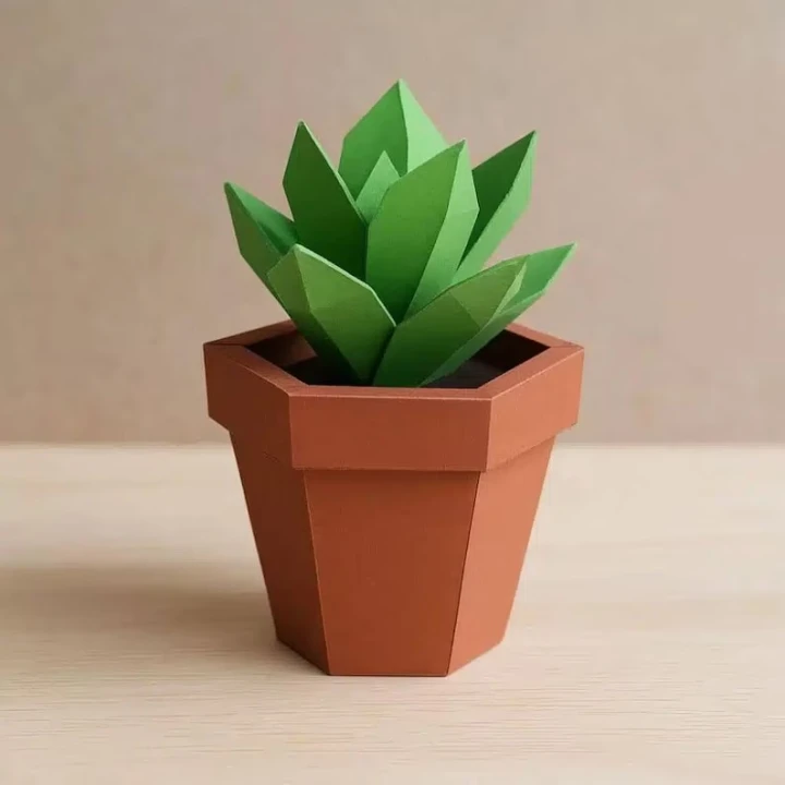 Flower Pot 3D Decor Low poly Papercraft, DIY, PDF