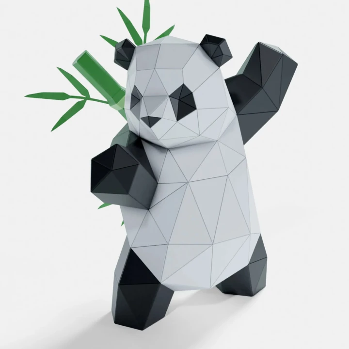 Panda Standing MartialArt Paper Sculpture, Printable PDF template, Handmade Wild Animal Figurine Papercraft, 3D puzzle, Low Poly Home Decor