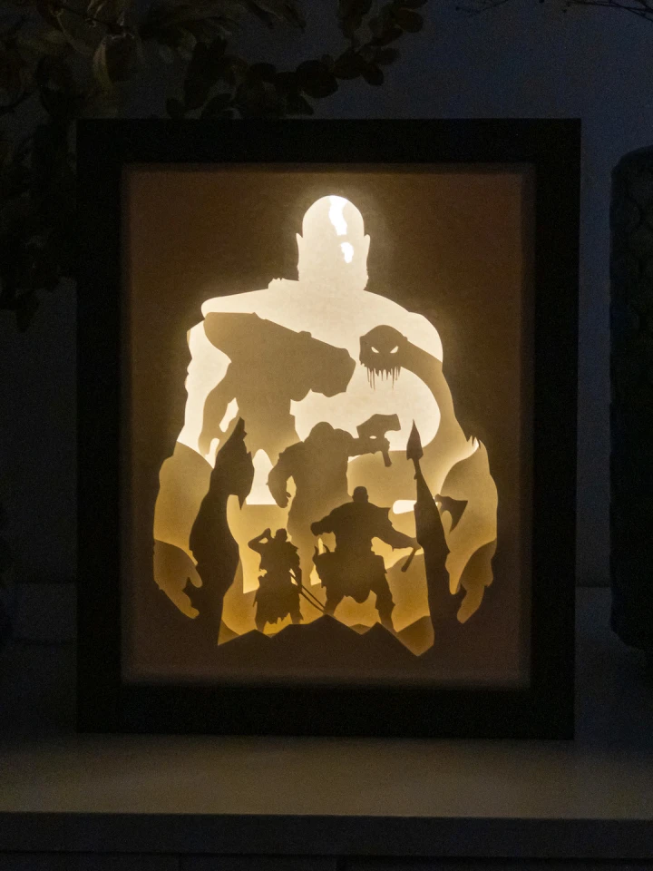 God of War DIY Layered 3D Lightbox Papercut Template | Digital Lightbox Art for Home Decor, Shadow Box SVG PDF