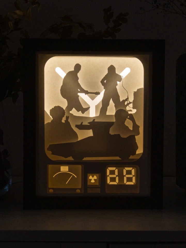 Back to the Future DIY Layered 3D Lightbox Papercut Template | Digital Lightbox Art for Home Decor, Shadow Box SVG PDF