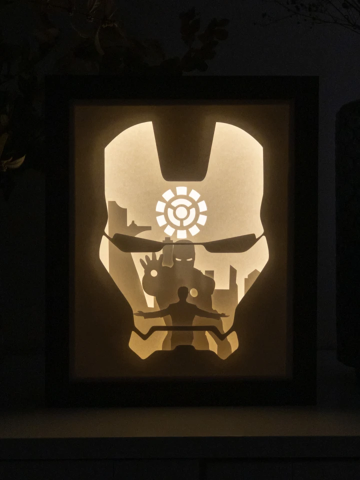 Marvel Iron Man DIY Layered 3D Lightbox Papercut Template | Digital Lightbox Art for Home Decor, Shadow Box SVG PDF