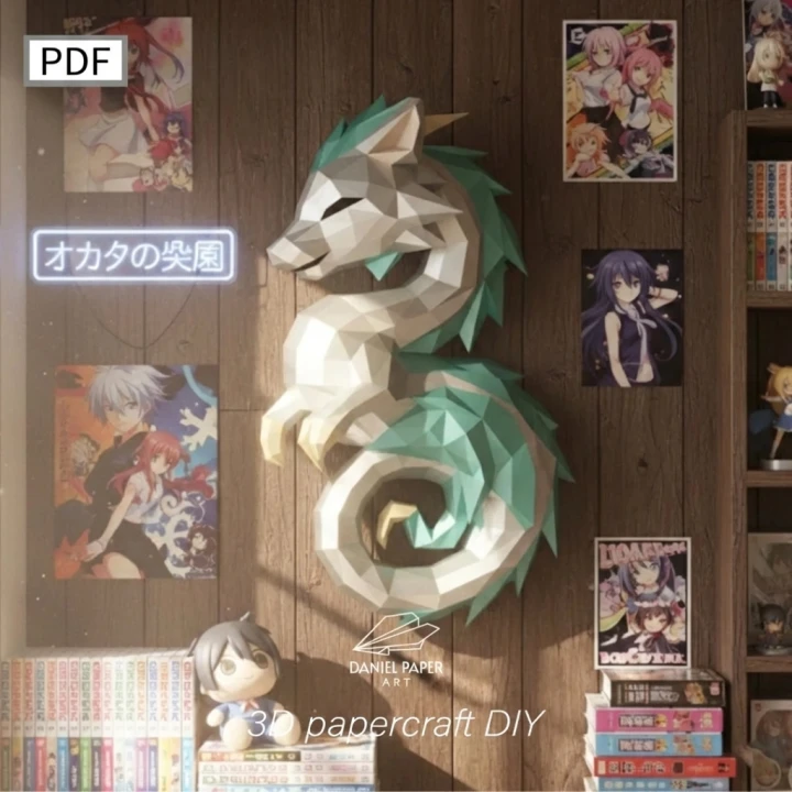 Dragon Chinese PDF Template, DIY 3d Model, FanArt, Paper Sculpture, Low Poly, Pepakura, Craft, Manualidad, Paper Art