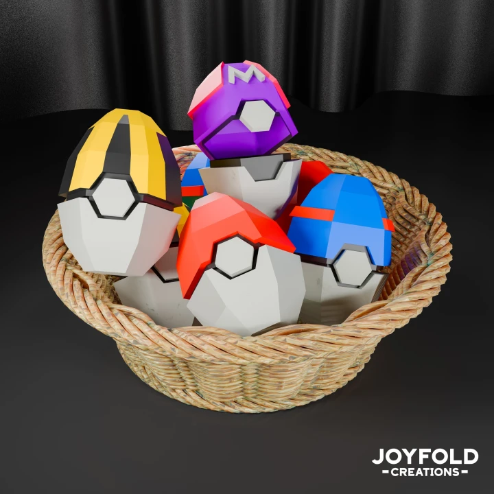 JoyFold Combo 4 Poké Ball Easter Eggs Papercraft/Template PDF/Low Poly/Papercraft/ 3D Art/ Origami/Party/Home Decor