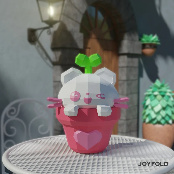 JoyFold Doll Kawaii Kitten in a Pot Papercraft/Template PDF/Low Poly/Papercraft/ 3D Art/ Origami/Party/Home Decor