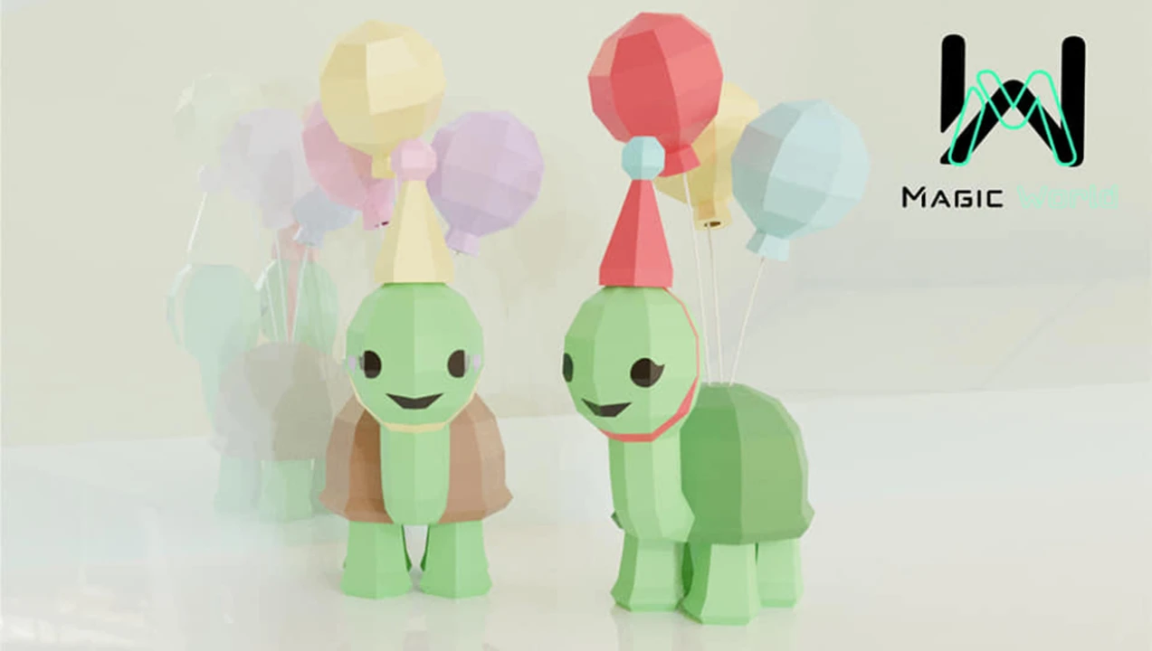 Balloon Turtle Low Poly, Papercraft, PDF template, Paper model, Sculpture, 3D puzzle, Polygonal model, Lowpoly