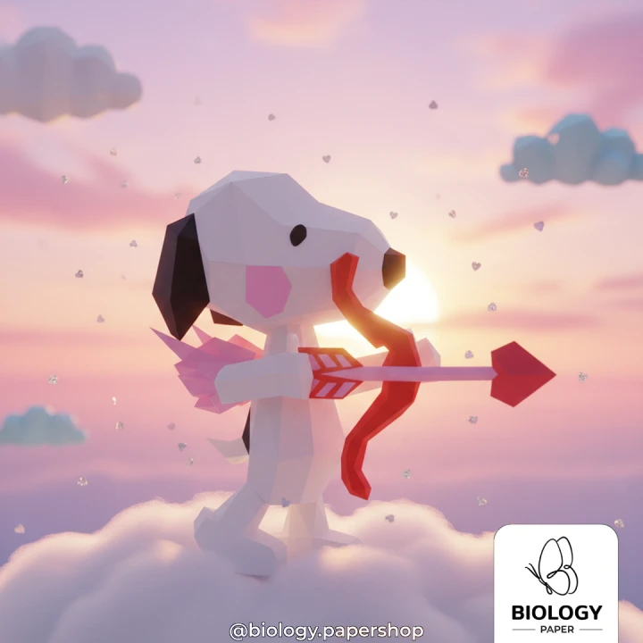 Snoopy Valentine's Day, Snoopy San Valentin Low Poly Papercraft Template Pepakura PDF DIY Handmade