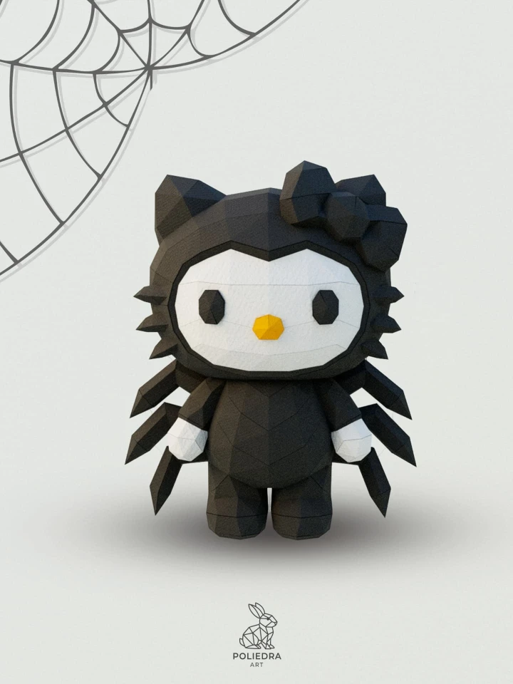 Hello Kitty Black Spider Costume Low Poly Papercraft