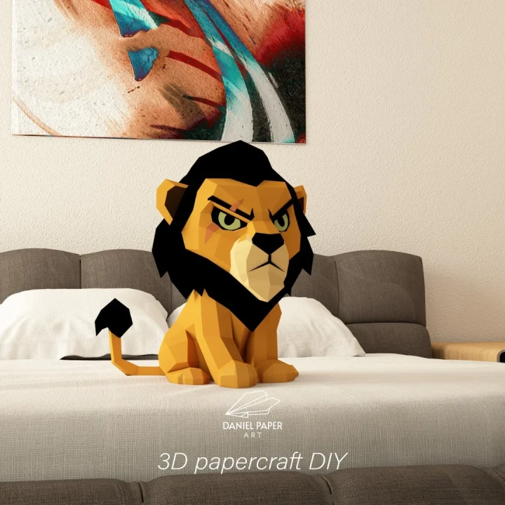 Scar The Lion King PDF Template, DIY 3d Model, FanArt, Paper Sculpture, Low Poly, Pepakura, Craft, Manualidad, Paper Art