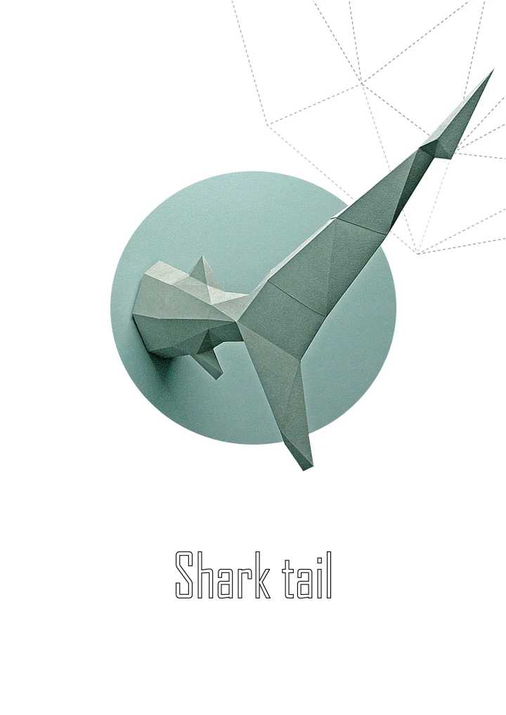 Papercraft Shark Tail 3D Template DIY Paper Tail Low Poly Pepakura Pattern