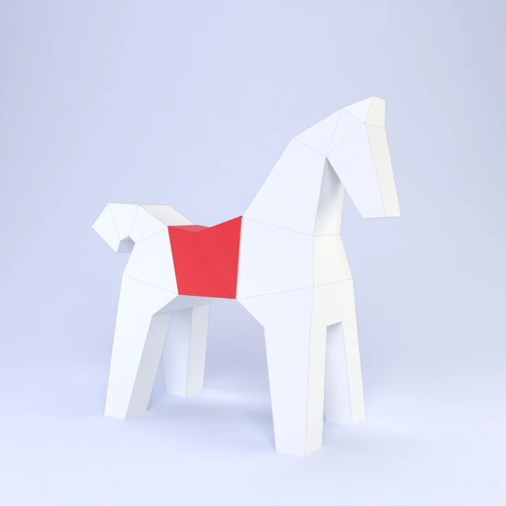 Low Poly Wooden Horse Papercraft Template | DIY 3D Geometric Carved Horse | Santa's Sleigh Companion & Rustic Holiday Decoration