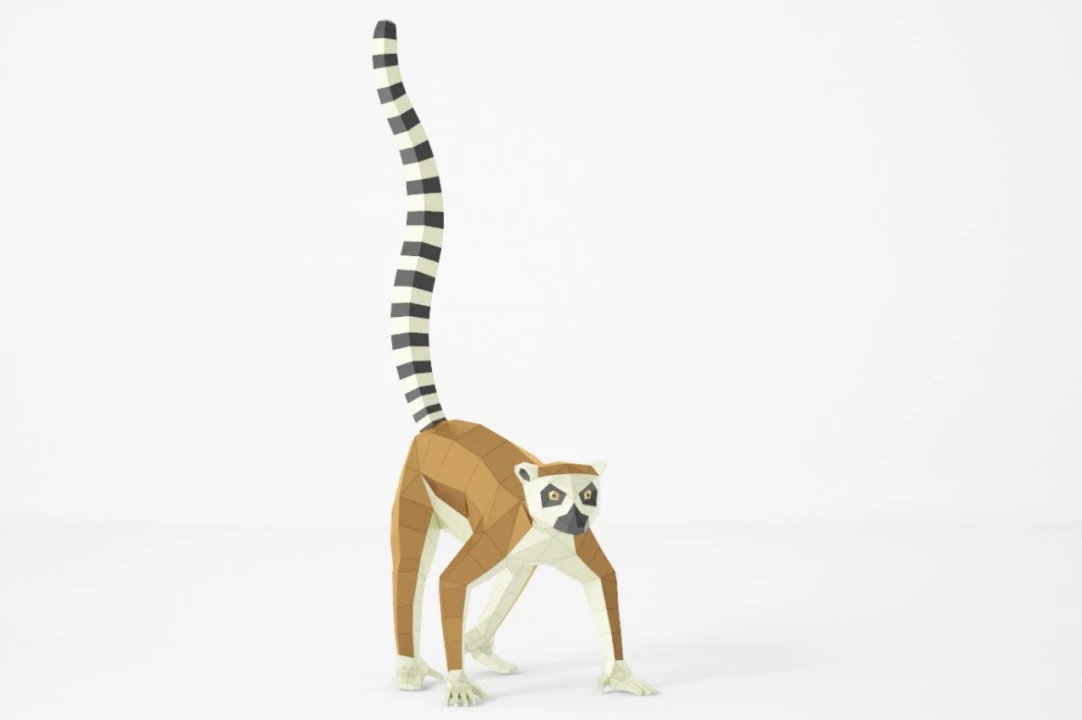 Lemur Polygonal Sculpture, Low Poly Animal. PDF Template