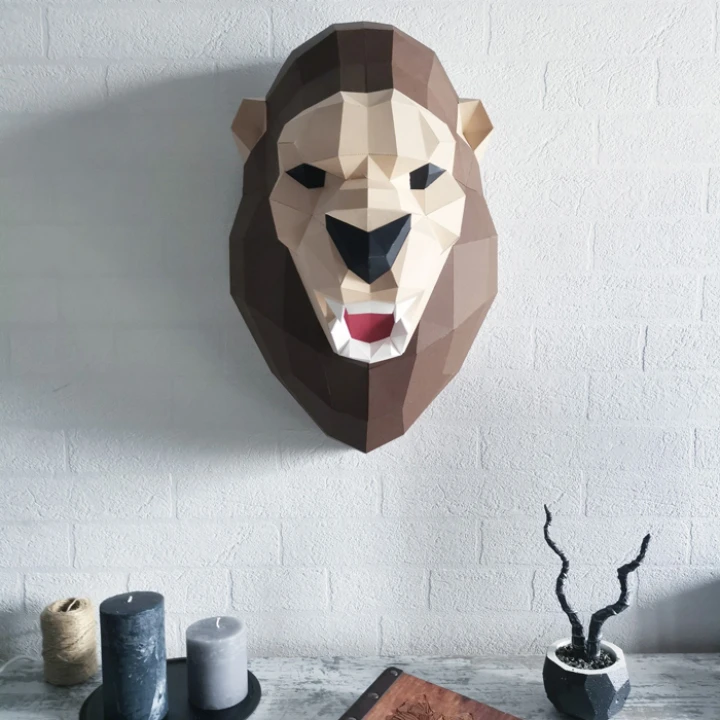 Rage Lion Low Poly Wall Papercraft, Paper Sculpture, Low Poly PDF Template, DIY Decor & Gift