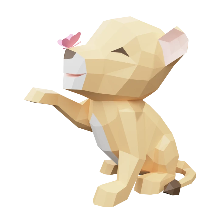Lion 3d paper craft PDF | 3d paper craft lion playing with butterfly, 3d papercraft lion DIY origami decoration pepakura template