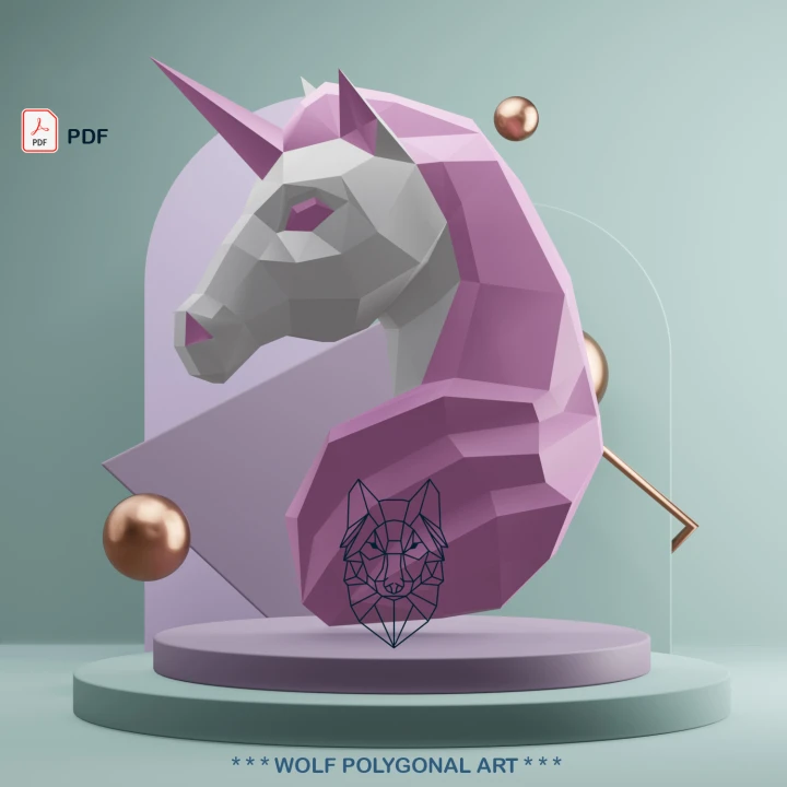 Unicorn 3d Papercraft , PDF Template, DIY 3d low poly Model, Paper Sculpture
