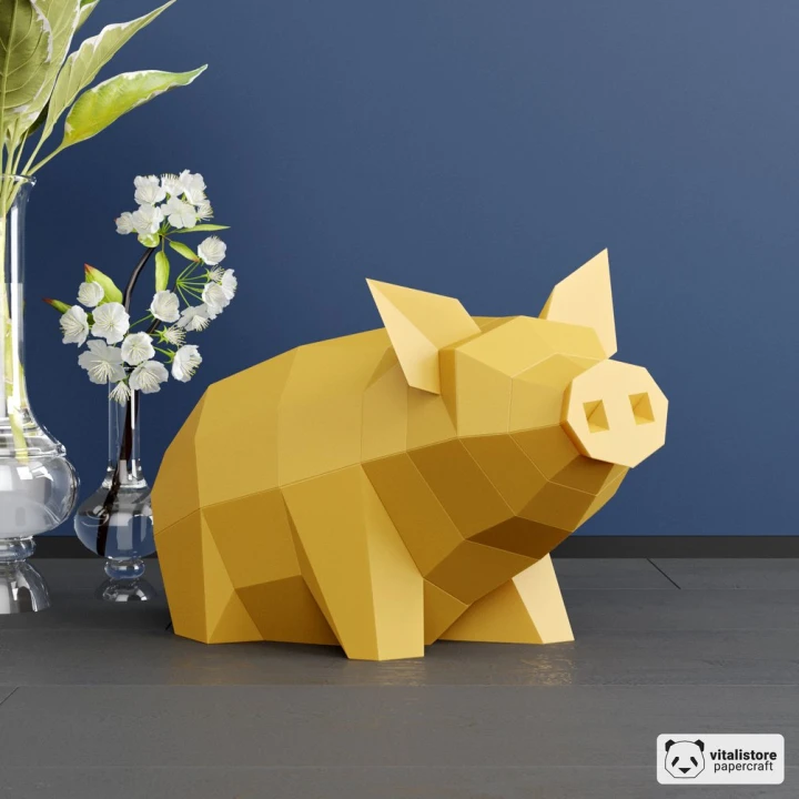 Piggy Papercraft, Sitting Pig Home Decor, Low Poly Papercraft