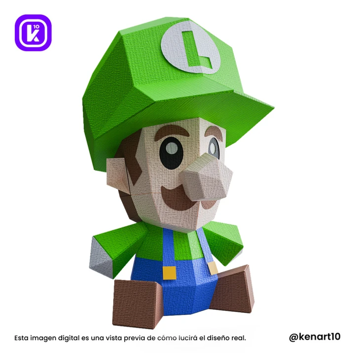 Mini Luigi, Super Mario Game Character Papercraft Low Poly 3d DIY Kenart10