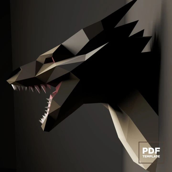 Dragon Head Papercraft Low Poly Decoration, PDF Template, DIY Paper 3D CumulusCraft