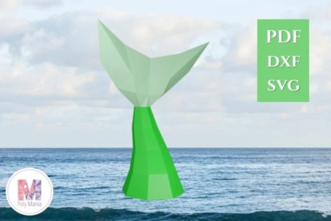 Mermaid Tail Papercraft Template: 3D Low Poly Model (PDF, SVG, DXF)