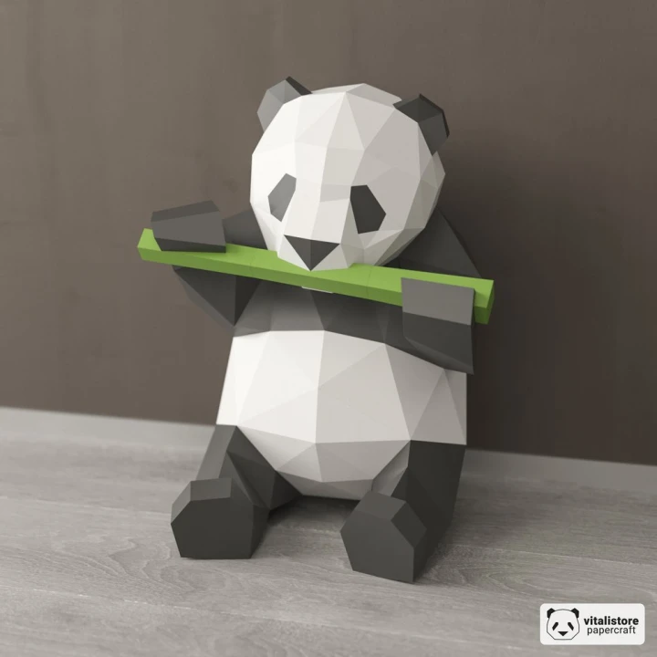 Bamboo Panda Papercraft, Sitting Panda Papercraft, Low Poly Papercraft