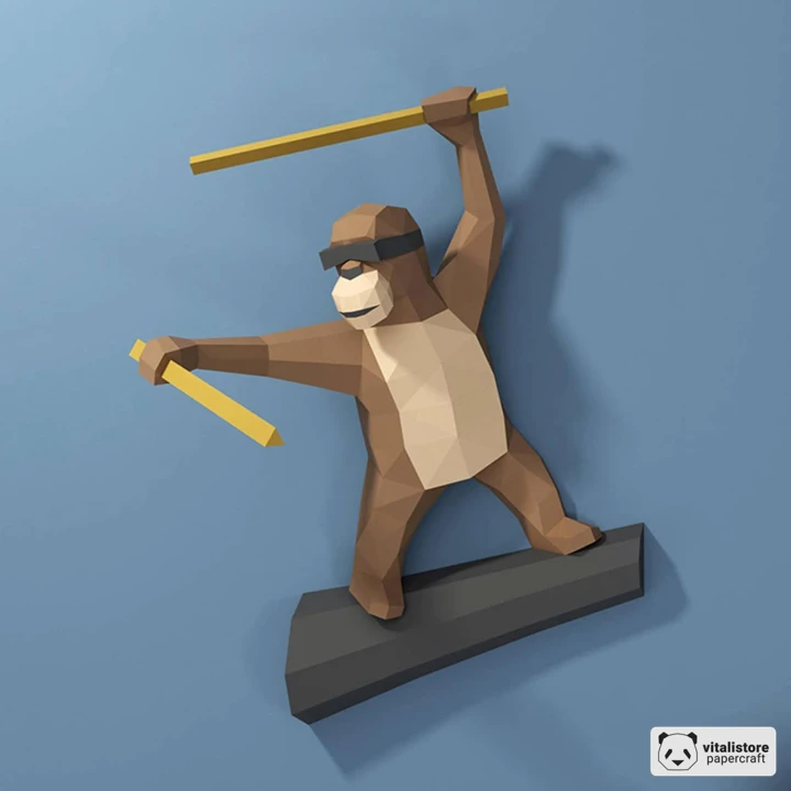 Ninja Monkey Papercraft, DIY Paper Sculpture, Wall Decor, Low Poly Papercraft