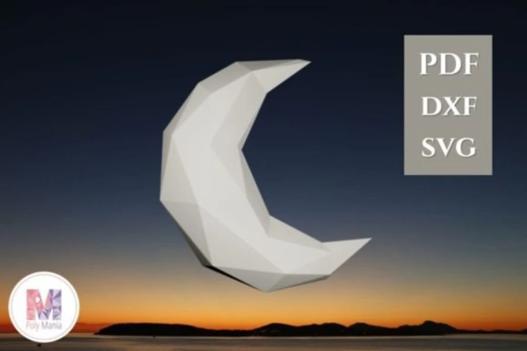 3D Moon Papercraft Template – Low Poly DIY Decor (pdf, svg, dxf)