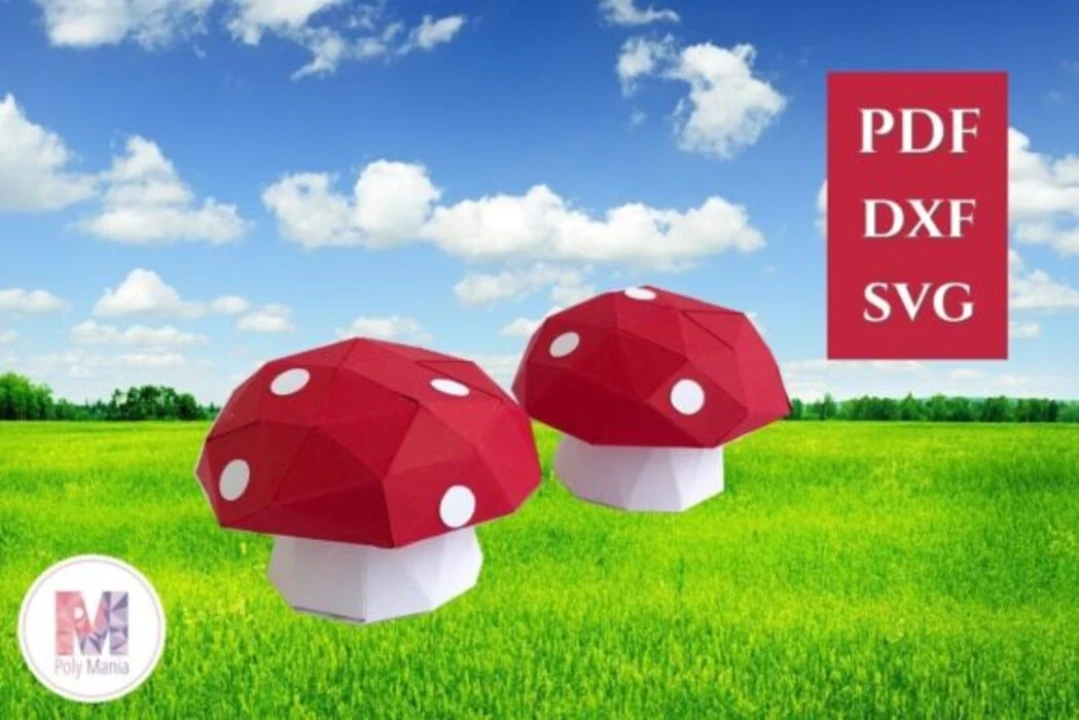 Mushroom Papercraft Template Low Poly DIY Decor (pdf, svg, dxf)