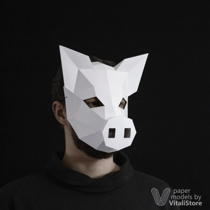 Pig Mask, Papercraft Mask, Pig Paper Mask, Low Poly Papercraft