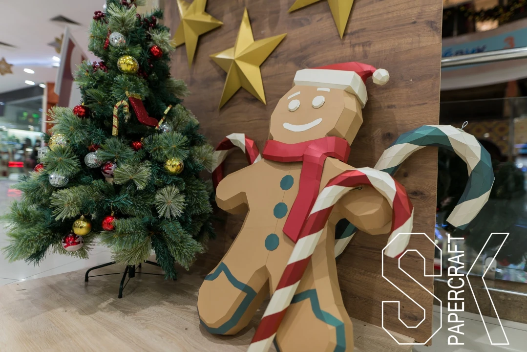 DIY Gingerbread Man Papercraft Template Low Poly 3D Christmas Decor Instant Download