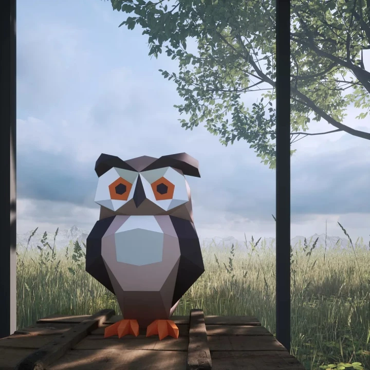Funny Owl 3D Decor Low poly Papercraft, DIY, PDF