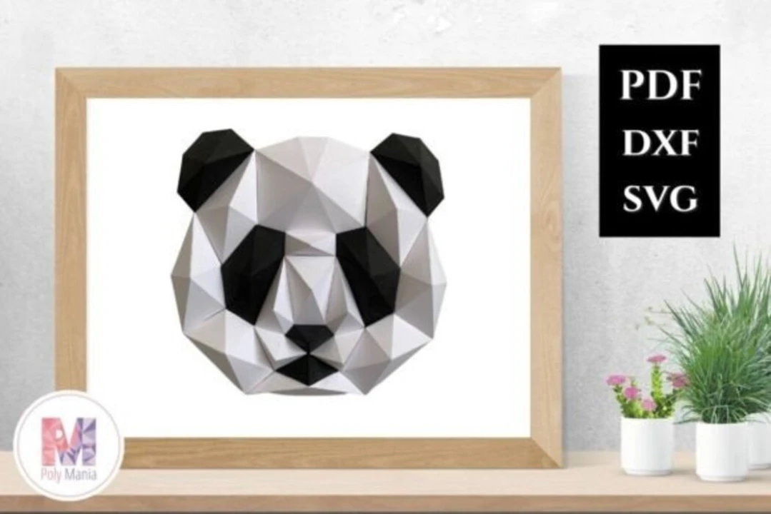 Panda Geometric Frame Papercraft Template: 3D Low Poly Model (PDF, SVG, DXF)