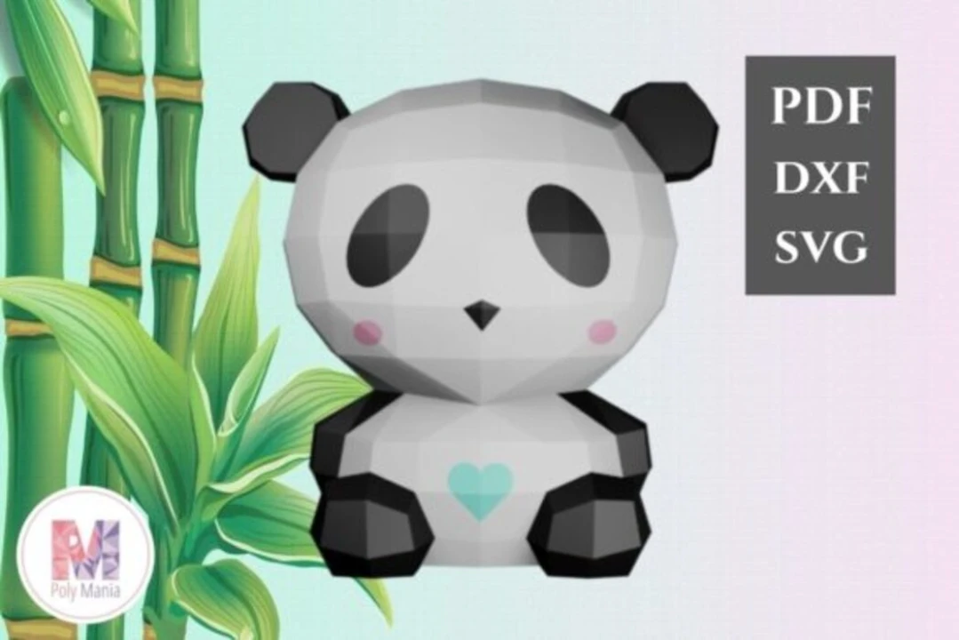 Kawaii Panda Papercraft Template – Low Poly DIY Decor (pdf, svg, dxf)