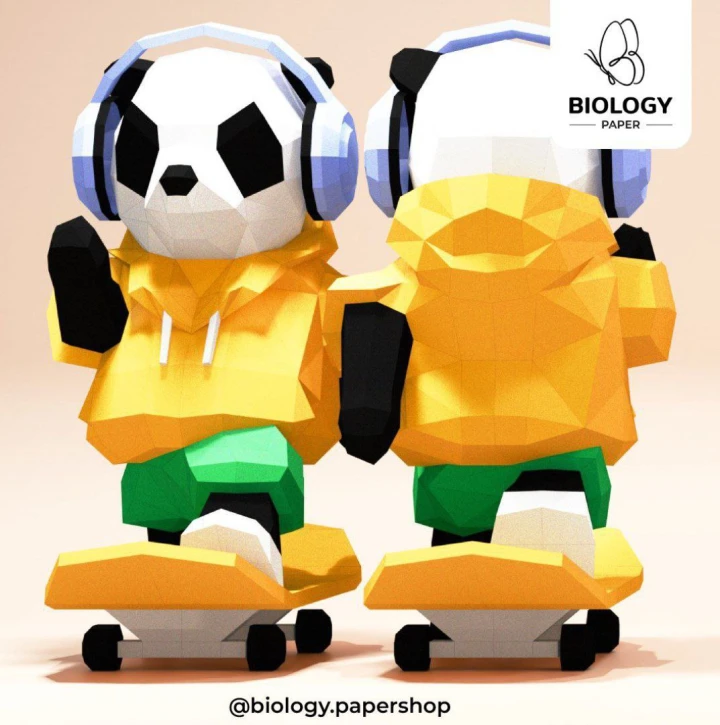 Panda Hipster Low Poly Papercraft Template Pepakura PDF DIY Handmade
