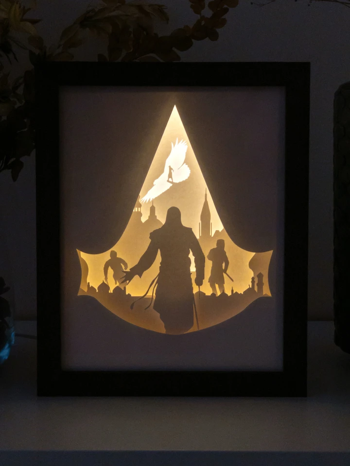 Assasin's Creed DIY Layered 3D Lightbox Papercut Template | Digital Lightbox Art for Home Decor, Shadow Box SVG PDF