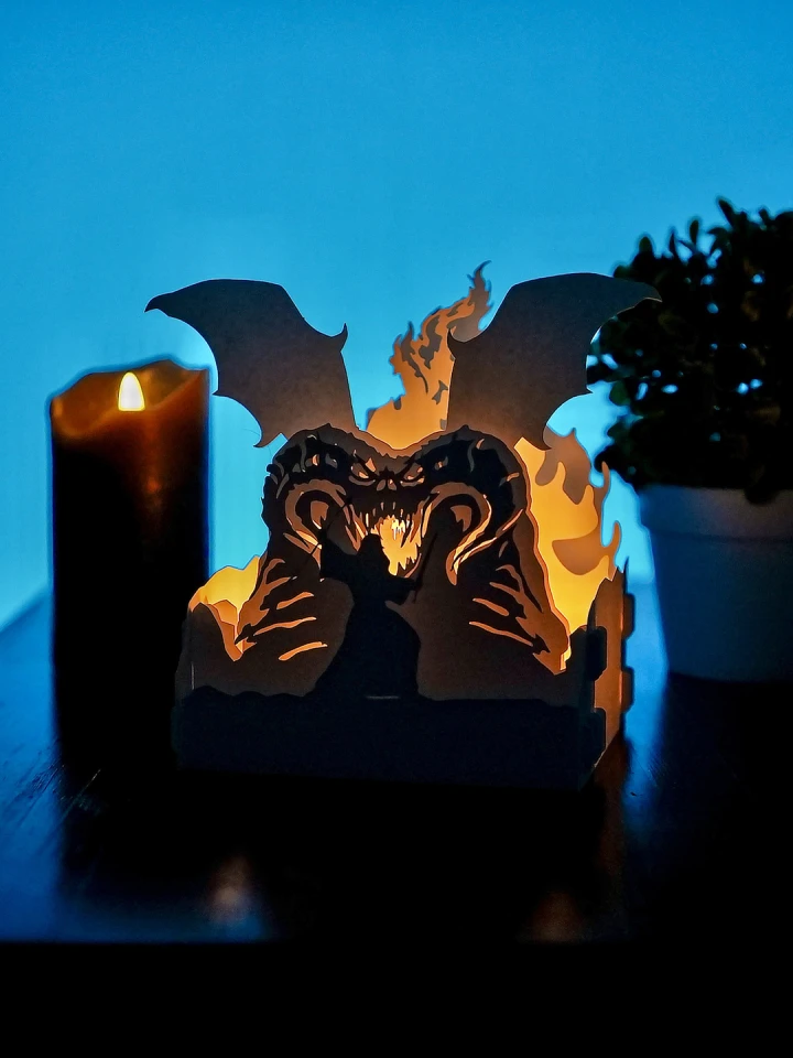 Balrog - Lord of the Rings DIY Layered 3D Lantern Papercut Template | Digital Lightbox Art for Home Decor, Shadow Box SVG PDF