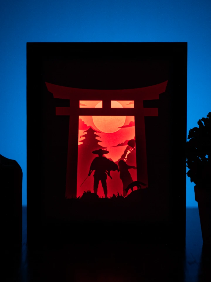 Ghost of Tsushima DIY Layered 3D Lightbox Papercut Template | Digital Lightbox Art for Home Decor, Shadow Box SVG PDF