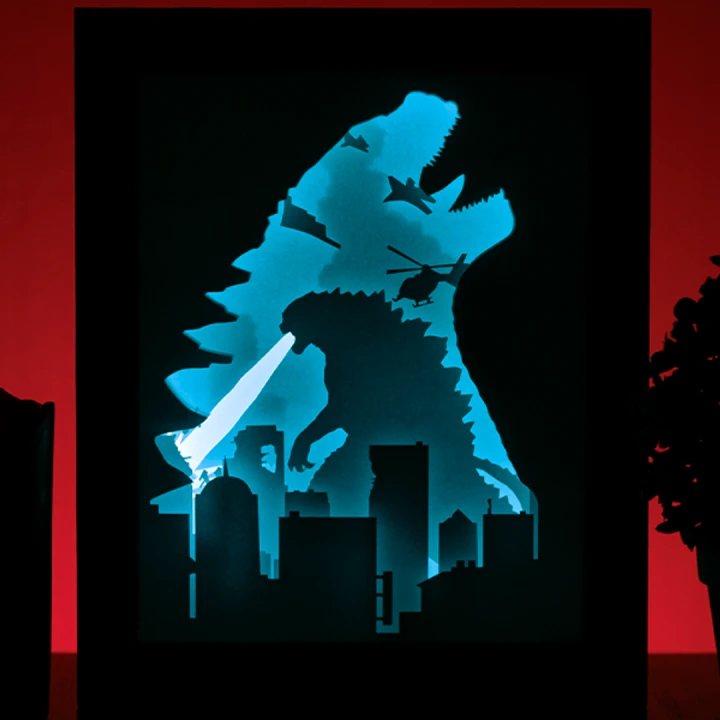 Godzilla DIY Layered 3D Lightbox Papercut Template | Digital Lightbox Art for Home Decor, Shadow Box SVG PDF