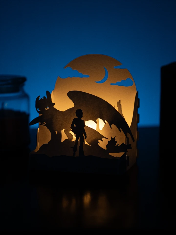 How to Train Your Dragon DIY Layered 3D Lantern Papercut Template | Digital Lightbox Art for Home Decor, Shadow Box SVG PDF