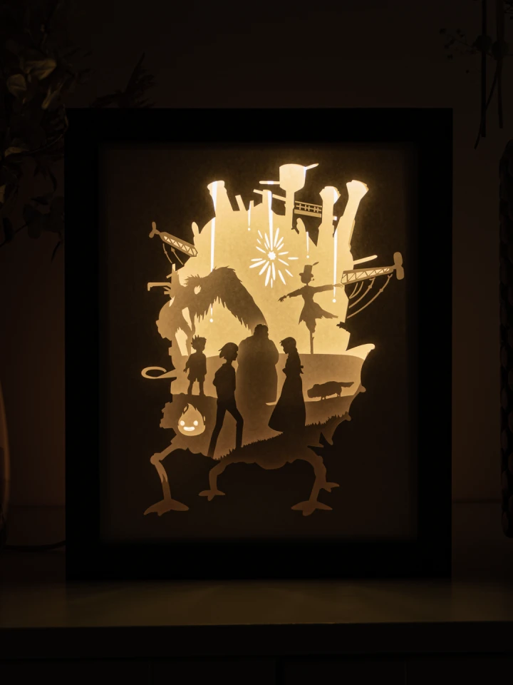 Howl's Moving Castle DIY Layered 3D Lightbox Papercut Template | Digital Lightbox Art for Home Decor, Shadow Box SVG PDF