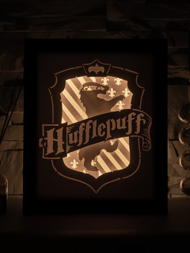 Harry Potter - Hufflepuff DIY Layered 3D Lightbox Papercut Template | Digital Lightbox Art for Home Decor, Shadow Box SVG PDF